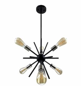 60W Sputnik Chandelier, 6 Light, Matte Black/Brushed Nickel