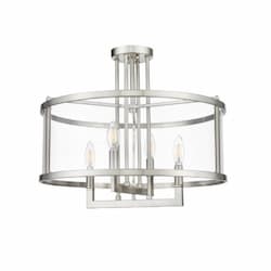 Open Semi Flush Mount Light w/ Clear Glass, 4-Light, Brushed Nickel