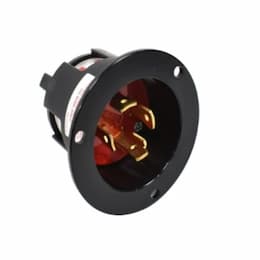 20 Amp Color Coded Locking Flanged Inlet, 4-Pole, 4-Wire, #14-8 AWG, 347V-600V, Black