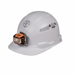 Hard Hat w/Headlamp, Cap Style, Vented, White