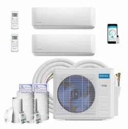 18K BTU/H Ductless Mini Split System, 2-Zone (9K & 9K), 16 & 50-ft, 35A, 230V