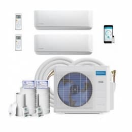 27K BTU/H Ductless Mini Split System, 2-Zone (9K & 18K), 16 & 75-ft Kit, 45A, 230V