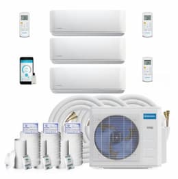 27K BTU/H Ductless Mini Split System, 3-Zone (9K/9K/9K), 25/75/75-ft Kit, 35A, 230V