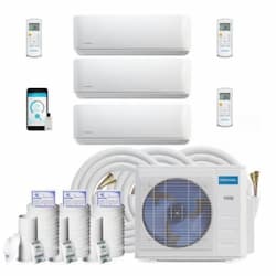 27K BTU/H Ductless Mini Split System, 3-Zone (9K/9K/9K), 16/25/25-ft Kit, 45A, 230V