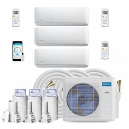 27K BTU/H Ductless Mini Split System, 3-Zone (9K/9K/9K), 16/25/50-ft Kit, 45A, 230V