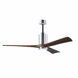 60-in 31W Patricia-3 Ceiling Fan w/Light, DC, 6-Speed, 3-Walnut Blade, Polished Chrome