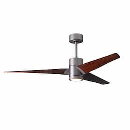 60-in 33W Super Janet Ceiling Fan w/Light, DC, 6-Speed, 3-Walnut Blades, Brushed Nickel