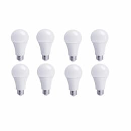 9W LED A19 Bulb, 8-Pack, 60W Inc. Retrofit, 0-10V Dim, Enclosed, E26, 800 lm, 3000K