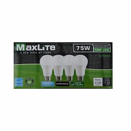 10W LED A19 Bulb, 75W Inc Retrofit, Dim, E26, 1100 lm, 5000K