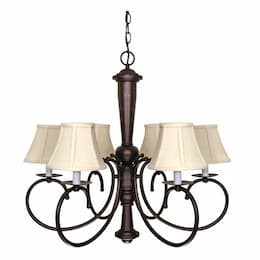 60W 6-Light Mericana Chandelier, Natural Linen Shades, Bronze