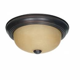 11.375in Flush Mount Light, Champagne Linen Glass, Mahogany Bronze