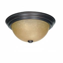 13.125in Flush Mount Light, Champagne Linen Glass, Mahogany Bronze