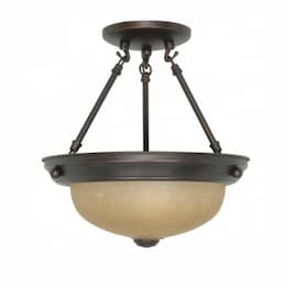 11.375in Semi-Flush Mount Light, Champagne Linen Glass, Mahogany Bronze