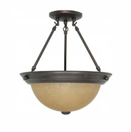 13.25in Semi-Flush Mount Light, Champagne Linen Glass, Mahogany Bronze