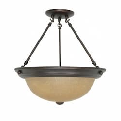 15.25in Semi-Flush Mount Light, Champagne Linen Glass, Mahogany Bronze