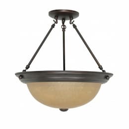 15.25in Semi-Flush Mount Light, Champagne Linen Glass, Mahogany Bronze