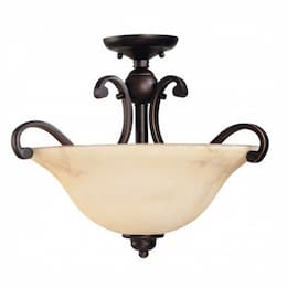 3-Light Semi-Flush Ceiling Fixture, Copper Espresso, Honey Marble Glass