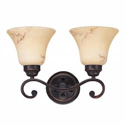 2-Light Wall Mounted Vanity Fixture, Copper Espresso, Honey Marble Glass