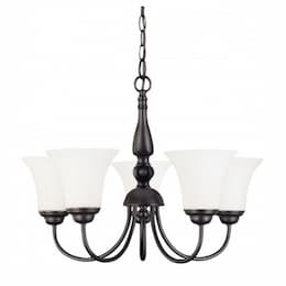 Dupont 21" Chandelier, 5 Lights, Satin White Glass, Dark Chocolate Bronze