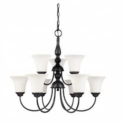 Dupont 27" Chandelier, 9 Lights, Saint White Glass, Dark Chocolate Bronze