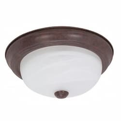 11" Flush Mount Ceiling Light Fixture, Old Bronze, Alabaster Glass