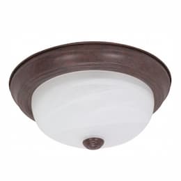 13" Flush Mount Ceiling Light Fixture, Old Bronze, Alabaster Glass