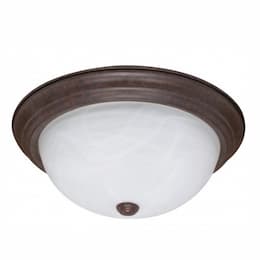 15" Flush Mount Ceiling Light Fixture, Old Bronze, Alabaster Glass