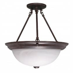 15" Semi-Flush Mount Ceiling Light Fixture, Old Bronze, Alabaster Glass