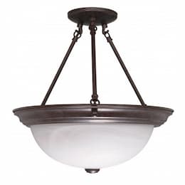 15" Semi-Flush Mount Ceiling Light Fixture, Old Bronze, Alabaster Glass