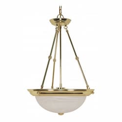 3-Light 15" Hanging Pendant Light Fixture, Polished Brass, Alabaster Glass