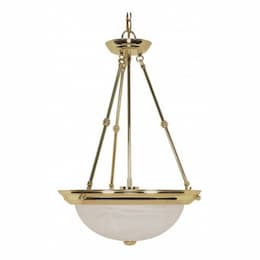 3-Light 15" Hanging Pendant Light Fixture, Polished Brass, Alabaster Glass