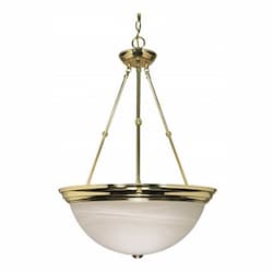 3-Light 20" Hanging Pendant Light Fixture, Polished Brass, Alabaster Glass