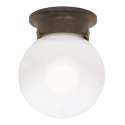 6" Ball Ceiling Light Fixture, Old Bronze, White Glass