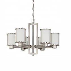 60W 28 in. Odeon Chandelier, White Satin, Brushed Nickel