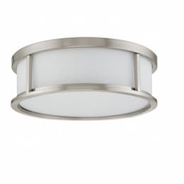 60W 17 in. Odeon Flush Mount, White Satin, Brushed Nickel