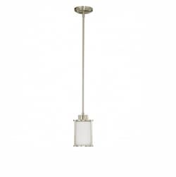 60W Odeon Mini Pendant, White Satin, Brushed Nickel