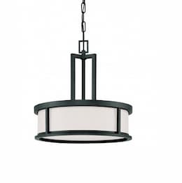 60W Oden Light Pendant, White Satin, 3-Lights, Aged Bronze