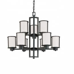 100W Odeon Chandelier, White Satin, 1-Lights, Aged Bronze