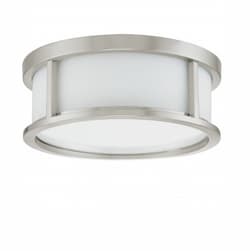 13W 13.125in Odeon Flush Mount, White Satin, Brushed Nickel