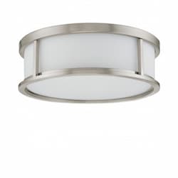 13W 15in Odeon Flush Mount, White Satin, Brushed Nickel