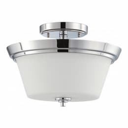 60W Incandecent 2-Light Semi-Flush Mount Fixture, Polished Chrome