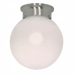 6" Flush Mount Light Fixture, Brushed Nickel, White Glass