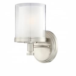 100W Decker Vanity Light, Clear & Frosted, 1-Light, Brushed Nickel
