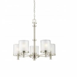 60W Decker Chandelier Light, Clear & Frosted, 5-Light, Brushed Nickel