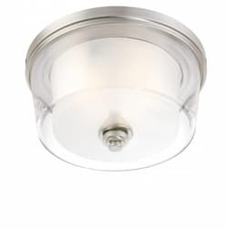 60W Decker Flush Mount, Large, Clear & Frosted, 3-Light, Brushed Nickel