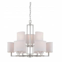 60W 9-Light Chandelier w/ Fabric Shades, Brushed Nickel