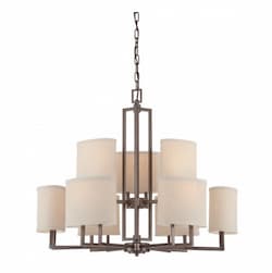 60W 9-Light Chandelier w/ Khaki Fabric Shades, Hazel Bronze