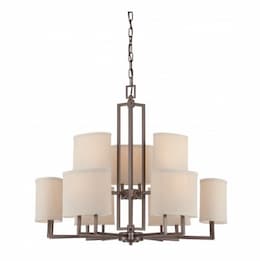 60W 9-Light Chandelier w/ Khaki Fabric Shades, Hazel Bronze