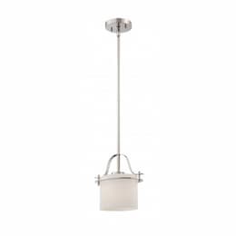 Loren Mini Pendant Light Fixture, Polished Nickel, Etched Opal Glass