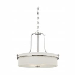 Loren Drum Pendant Light Fixture, Polished Nickel, White Linen Glass